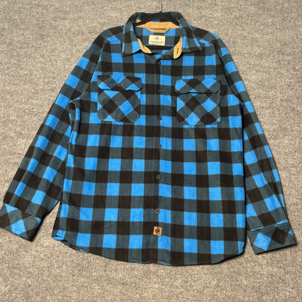 Legendary Whitetails Buffalo Plaid Fleece Mens XL Blue Black Button Down Shirt